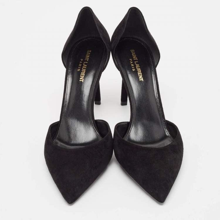 مملوكة مسبقًا Saint Laurent Black Suede Pointed Toe D'orsay Pumps Size 42