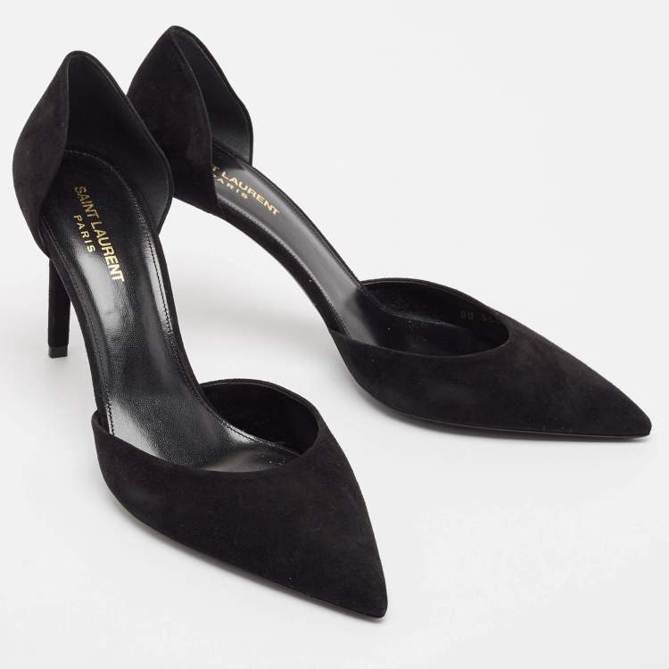 مملوكة مسبقًا Saint Laurent Black Suede Pointed Toe D'orsay Pumps Size 42