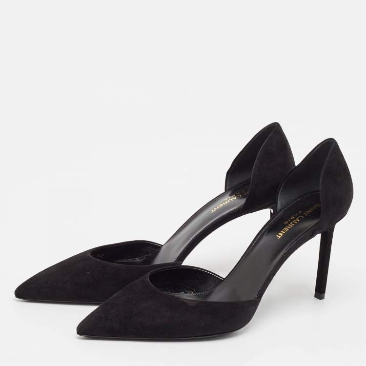 مملوكة مسبقًا Saint Laurent Black Suede Pointed Toe D'orsay Pumps Size 42