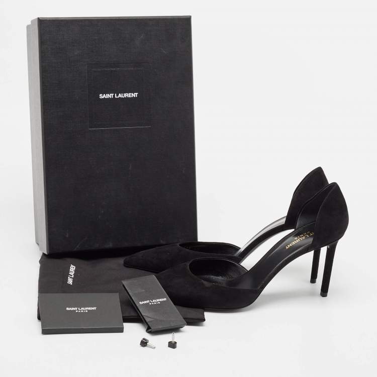 مملوكة مسبقًا Saint Laurent Black Suede Pointed Toe D'orsay Pumps Size 42