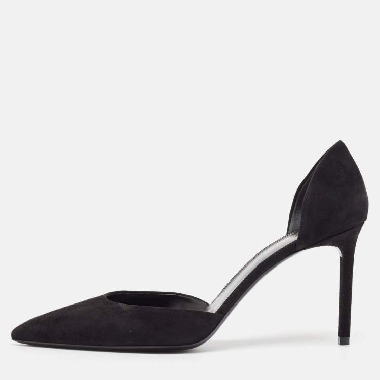 مملوكة مسبقًا Saint Laurent Black Suede Pointed Toe D'orsay Pumps Size 42