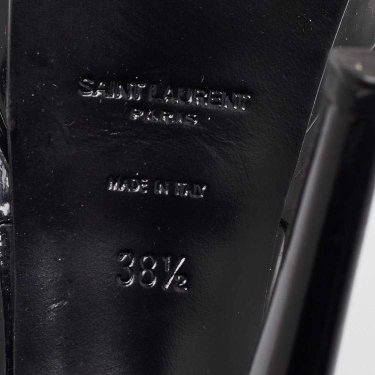Pre Owned Saint Laurent Black Patent Leather Tribute Ankle Strap Sandals 38.5