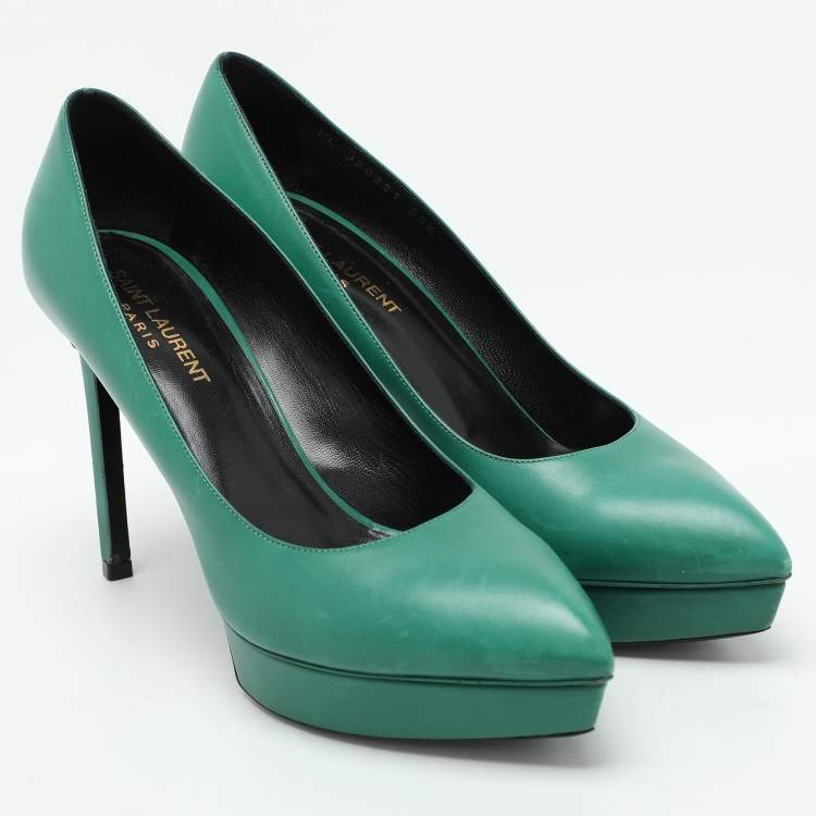 Pre Owned Saint Laurent Green Leather Anja Pumps Size 38.5