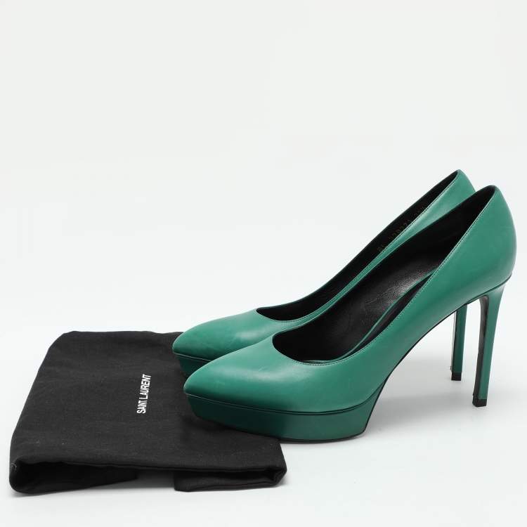 Pre Owned Saint Laurent Green Leather Anja Pumps Size 38.5