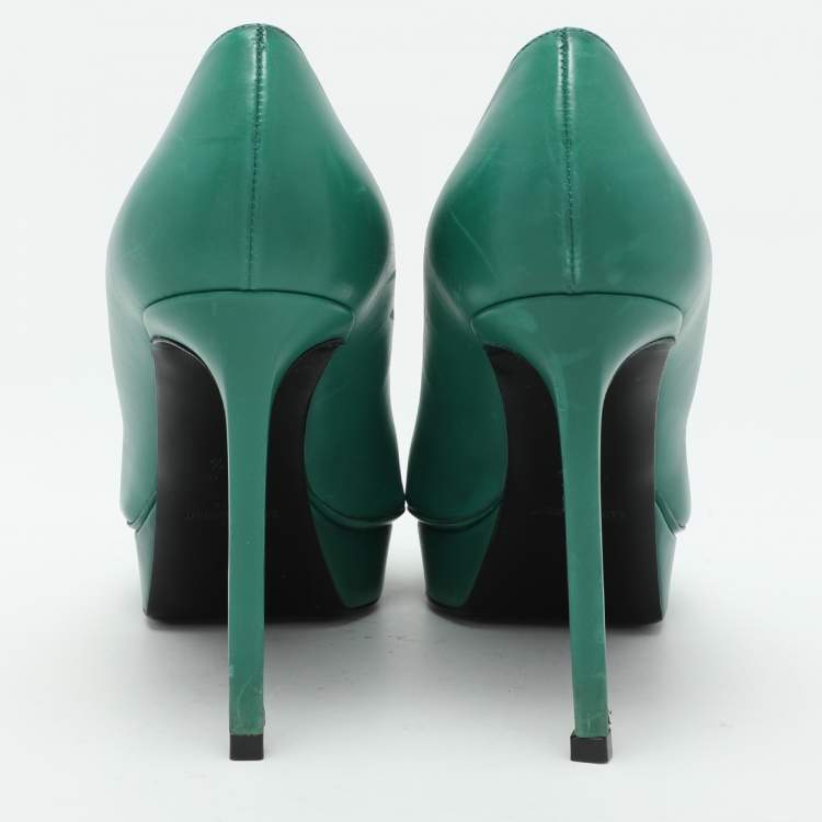 Pre Owned Saint Laurent Green Leather Anja Pumps Size 38.5