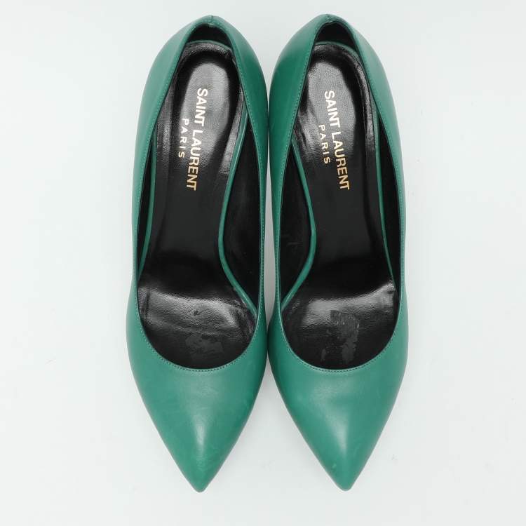 Pre Owned Saint Laurent Green Leather Anja Pumps Size 38.5