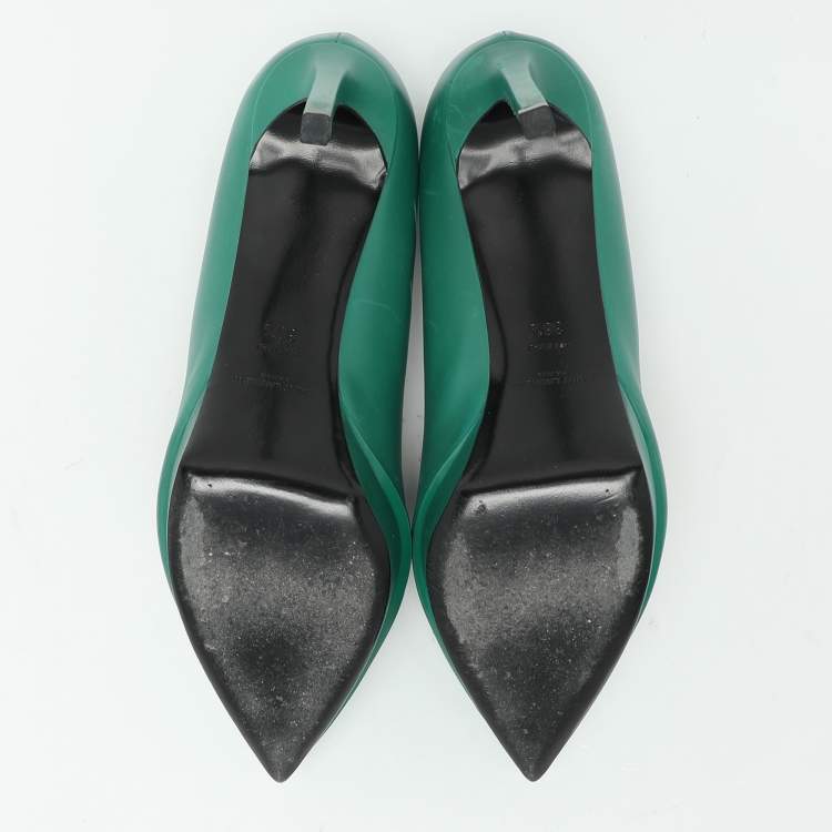 Pre Owned Saint Laurent Green Leather Anja Pumps Size 38.5