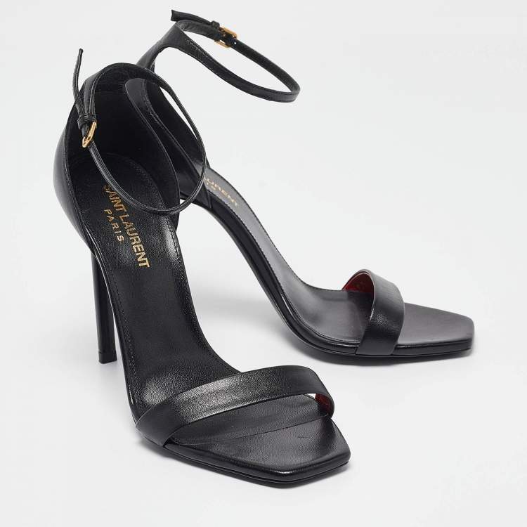 Pre Owned Saint Laurent Black Leather Jane Ankle Strap Sandals Size 38