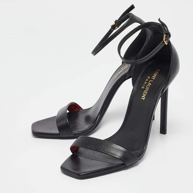 Pre Owned Saint Laurent Black Leather Jane Ankle Strap Sandals Size 38