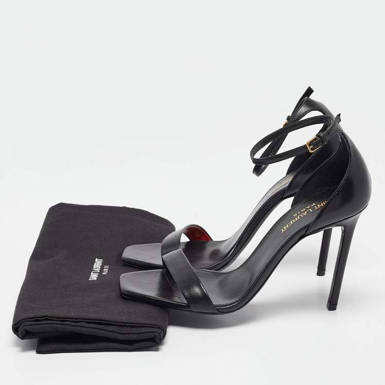 Pre Owned Saint Laurent Black Leather Jane Ankle Strap Sandals Size 38