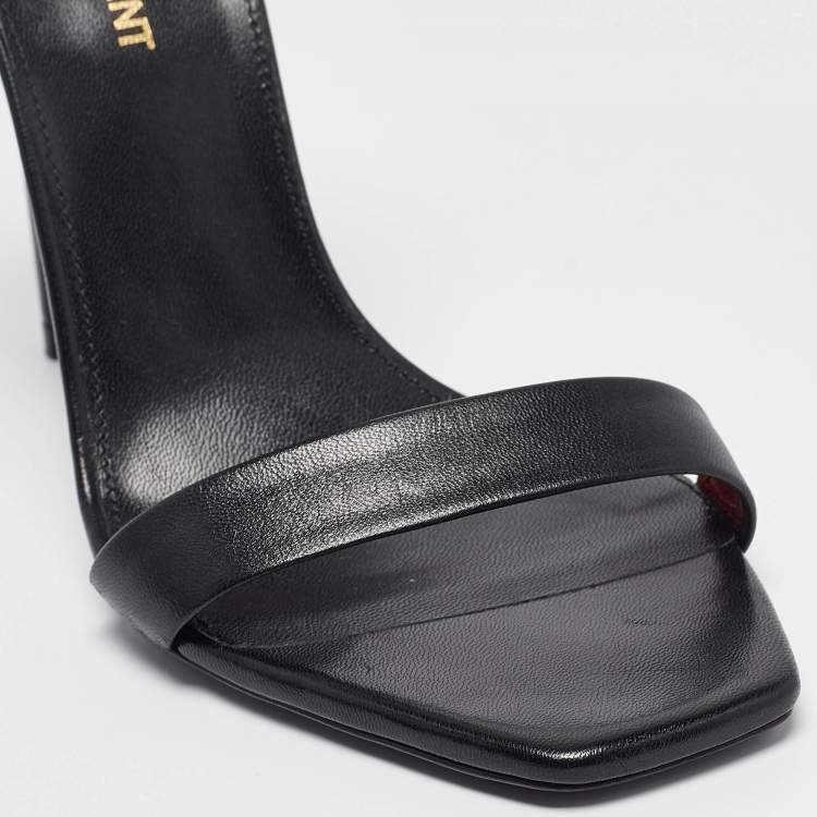 Pre Owned Saint Laurent Black Leather Jane Ankle Strap Sandals Size 38