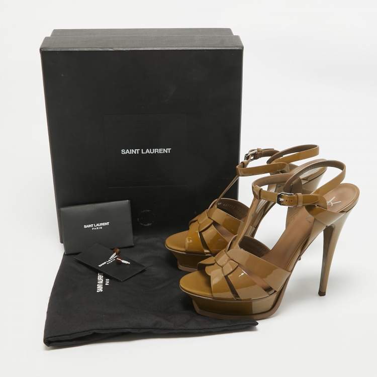 Pre Owned Saint Laurent Brown Patent Leather Tribute Sandals Size 39.5