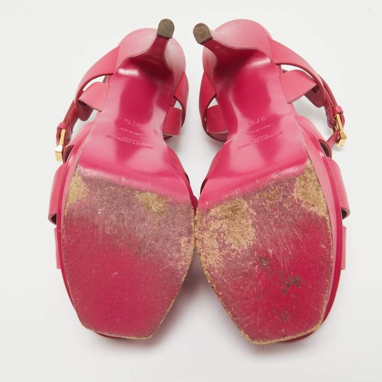 Pre Owned Saint Laurent Pink Leather Tribute Sandals Size 37.5