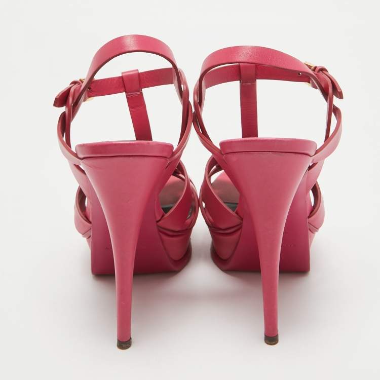 Pre Owned Saint Laurent Pink Leather Tribute Sandals Size 37.5