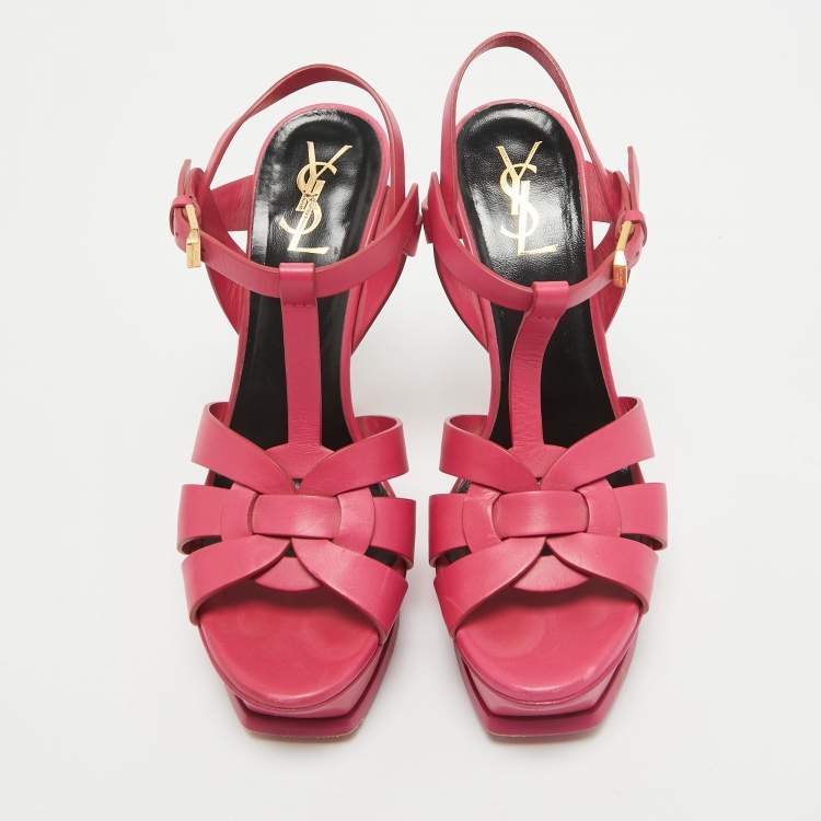Pre Owned Saint Laurent Pink Leather Tribute Sandals Size 37.5