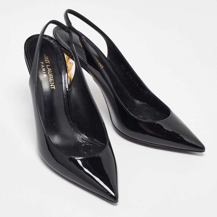 Pre Owned Saint Laurent Black Patent Leather Opyum Slingback Sandals Size 37