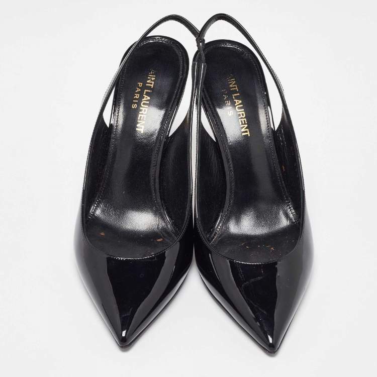 Pre Owned Saint Laurent Black Patent Leather Opyum Slingback Sandals Size 37