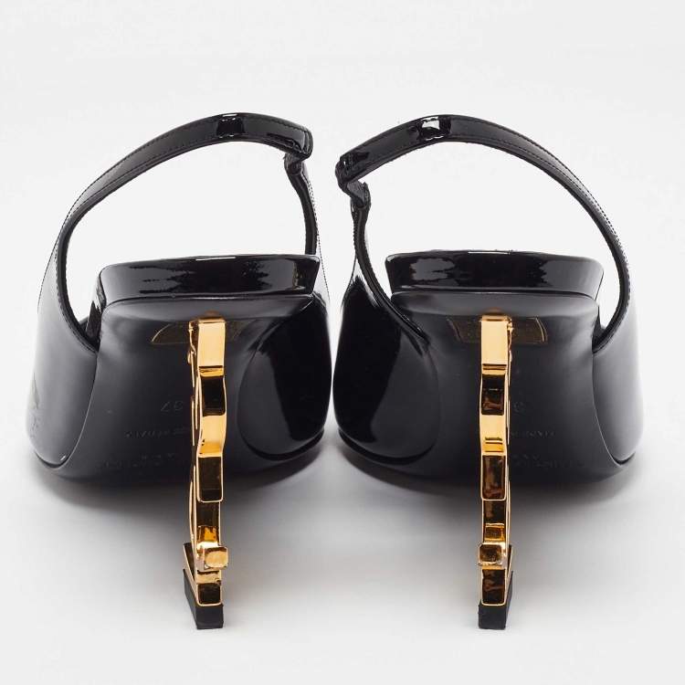 Pre Owned Saint Laurent Black Patent Leather Opyum Slingback Sandals Size 37