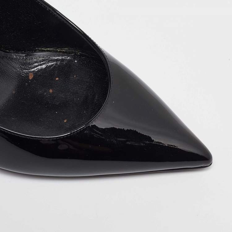 Pre Owned Saint Laurent Black Patent Leather Opyum Slingback Sandals Size 37