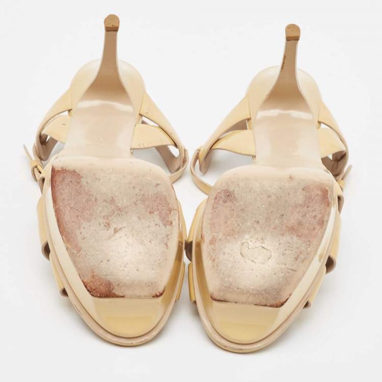 مملوكة مسبقًا Saint Laurent Beige Patent Leather Tribute Sandals Size 40