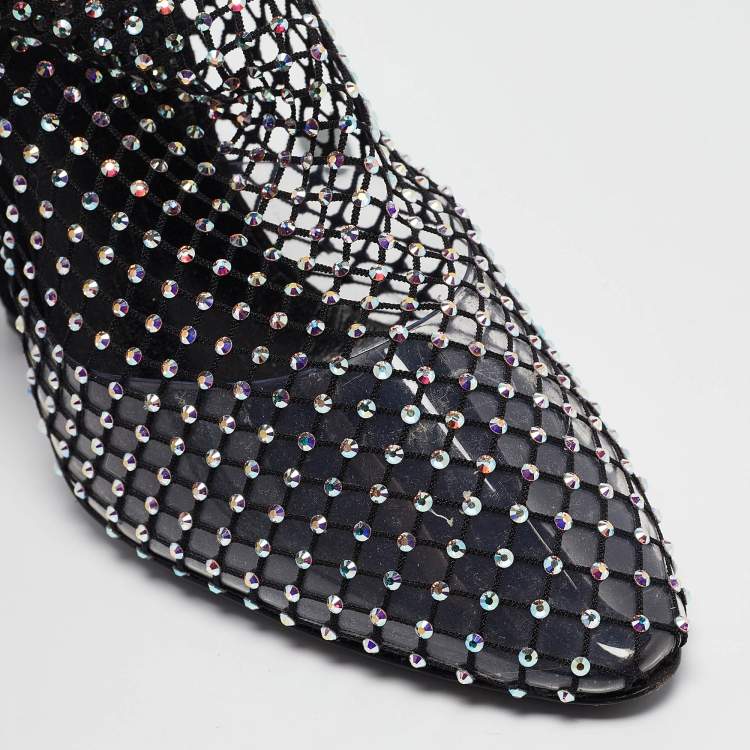 Pre Owned Saint Laurent Paris Black Mesh and PVC Mid Calf Boots Size 37