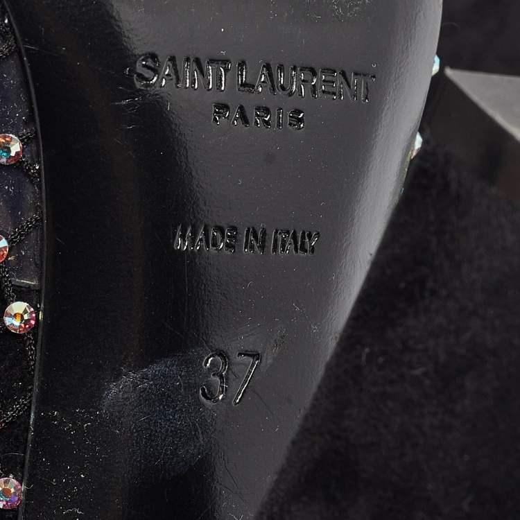 Pre Owned Saint Laurent Paris Black Mesh and PVC Mid Calf Boots Size 37