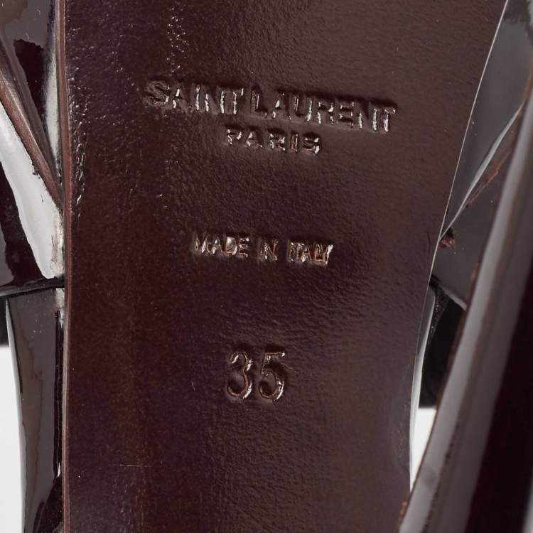 Pre Owned Saint Laurent Burgundy Patent Tribute Platform Sandals Size 35