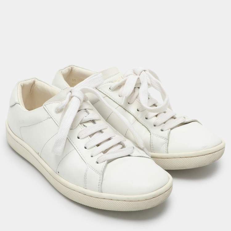 Pre Owned Saint Laurent White Leather Low Top Sneakers Size 34