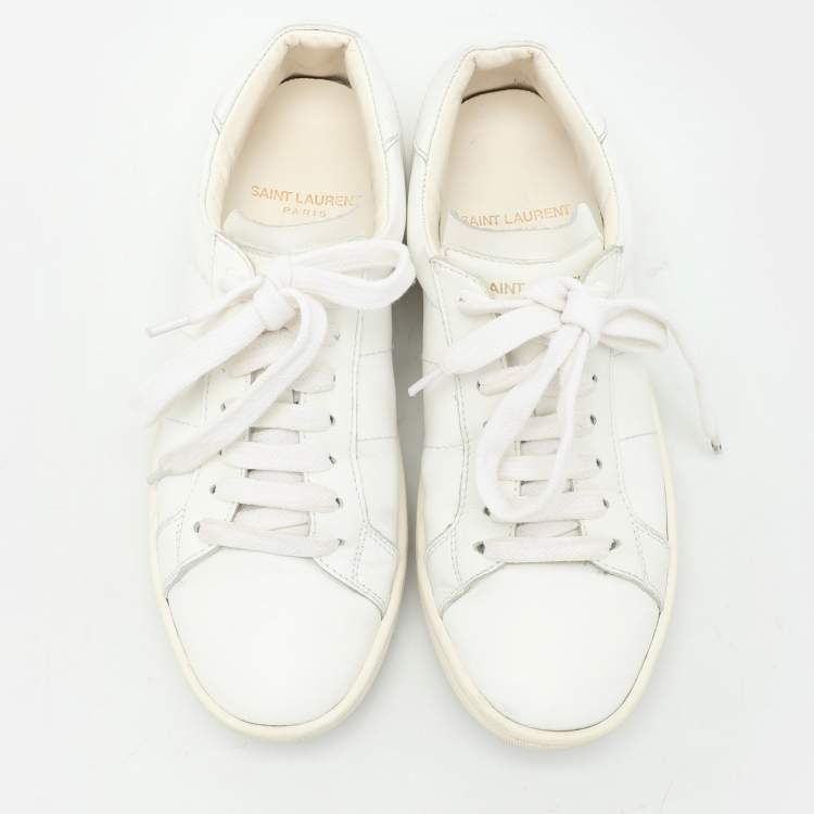 Pre Owned Saint Laurent White Leather Low Top Sneakers Size 34
