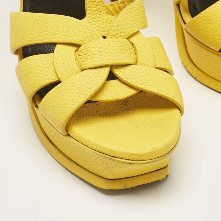 Pre Owned Saint Laurent Yellow Leather Tribute Platform Sandals Size 37