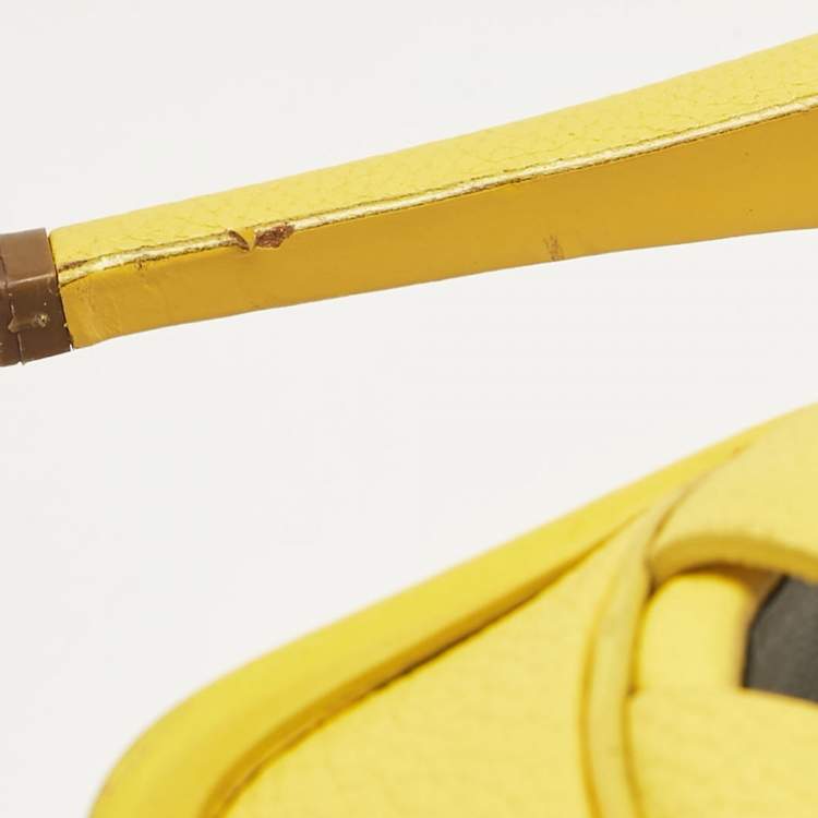 Pre Owned Saint Laurent Yellow Leather Tribute Platform Sandals Size 37