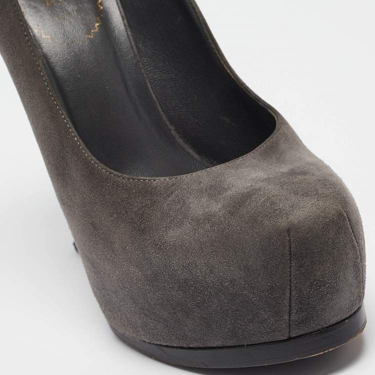 Pre Owned Saint Laurent Grey Suede Tribtoo Platform Pumps Size 37
