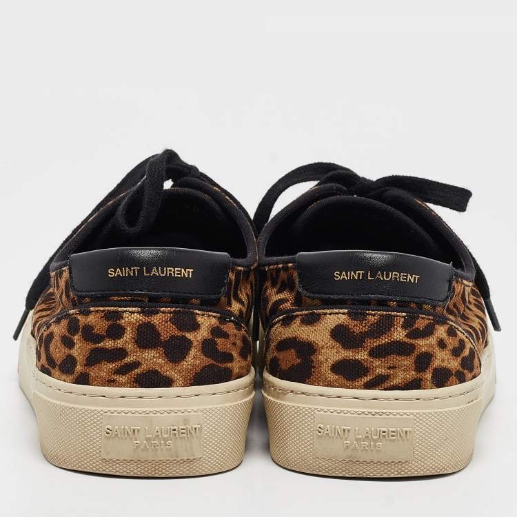 Pre Owned Saint Laurent Paris Brown/Black Canvas Venice Lace Up Sneakers Size 40.5