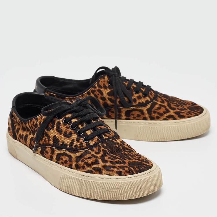 Pre Owned Saint Laurent Paris Brown/Black Canvas Venice Lace Up Sneakers Size 40.5