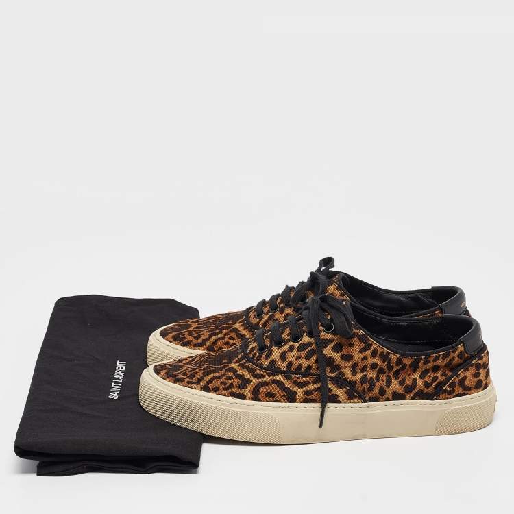 Pre Owned Saint Laurent Paris Brown/Black Canvas Venice Lace Up Sneakers Size 40.5