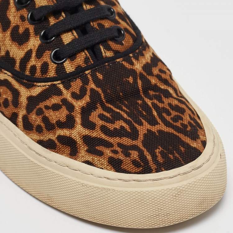 Pre Owned Saint Laurent Paris Brown/Black Canvas Venice Lace Up Sneakers Size 40.5