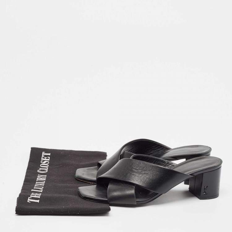 Pre Owned Saint Laurent  Black Leather Loulou Slide Sandals Size 39