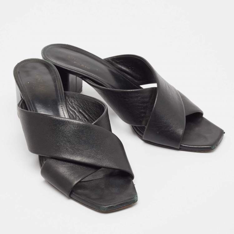 Pre Owned Saint Laurent  Black Leather Loulou Slide Sandals Size 39