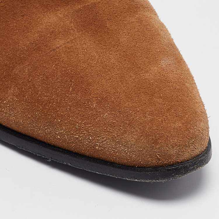 Pre Owned Saint Laurent Brown Suede Ankle Length Boots Size 38.5