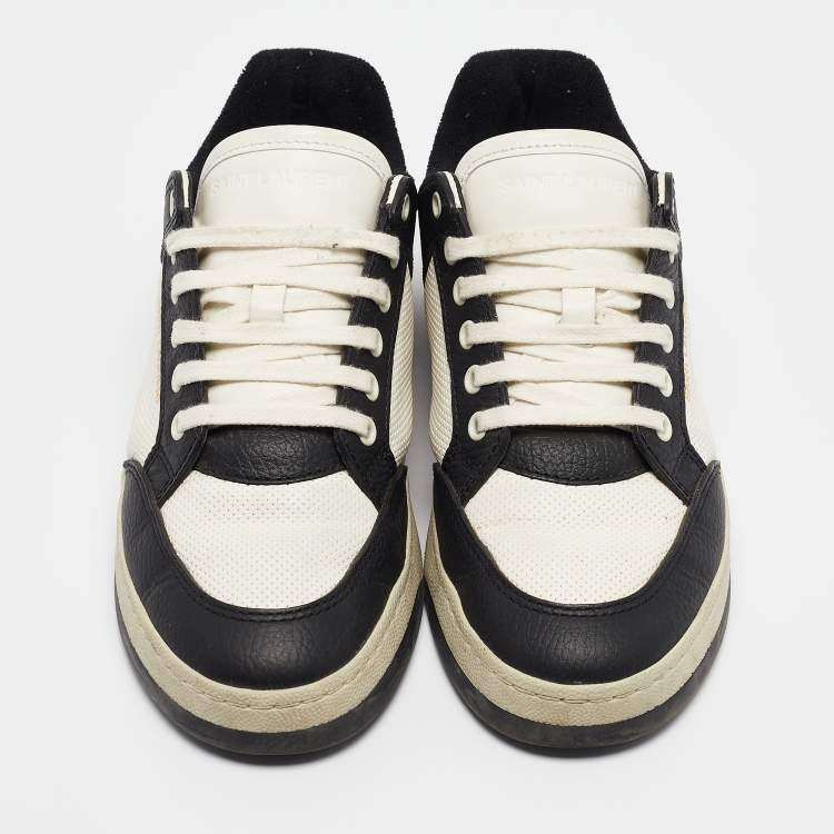 Pre Owned Saint Laurent Black/White Leather SL/61 Lace Up Sneakers Size 39.5