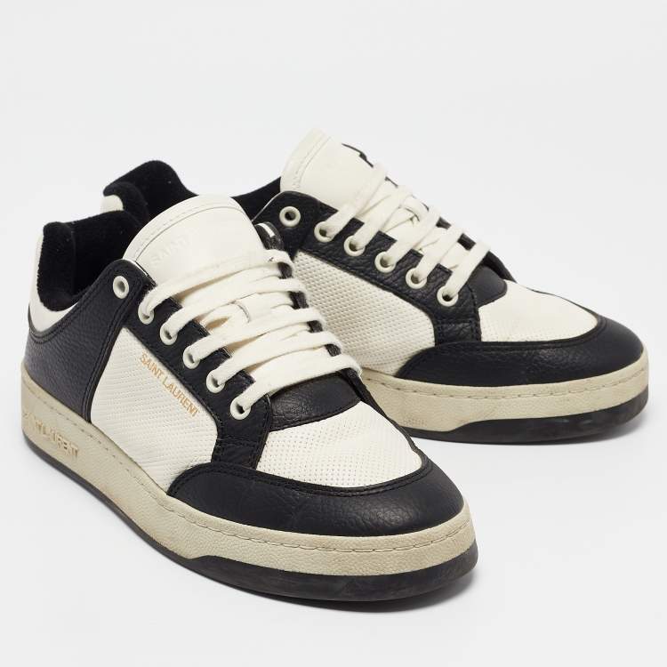 Pre Owned Saint Laurent Black/White Leather SL/61 Lace Up Sneakers Size 39.5