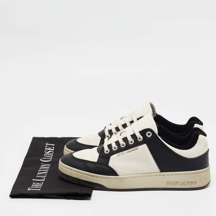 Pre Owned Saint Laurent Black/White Leather SL/61 Lace Up Sneakers Size 39.5