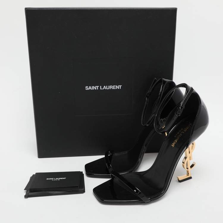 Pre Owned Saint Laurent Black Patent Leather Opyum Ankle Strap Sandals Size 40