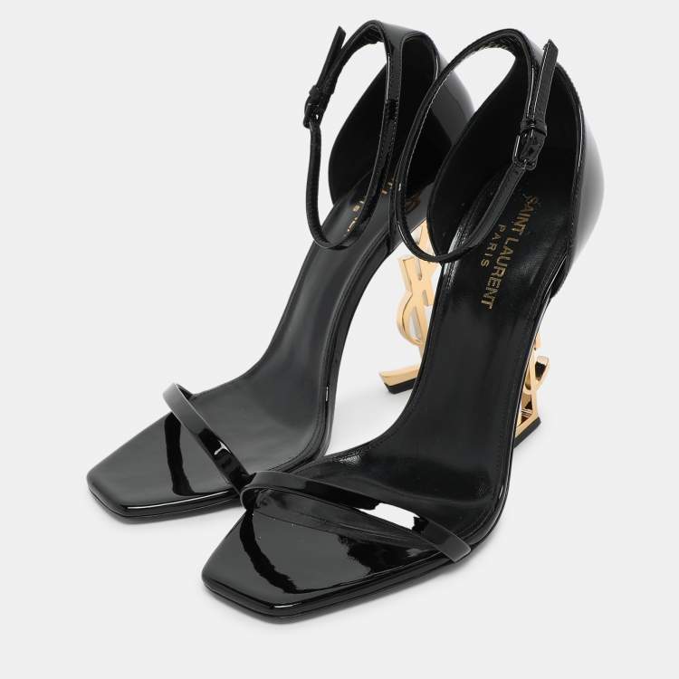Pre Owned Saint Laurent Black Patent Leather Opyum Ankle Strap Sandals Size 40