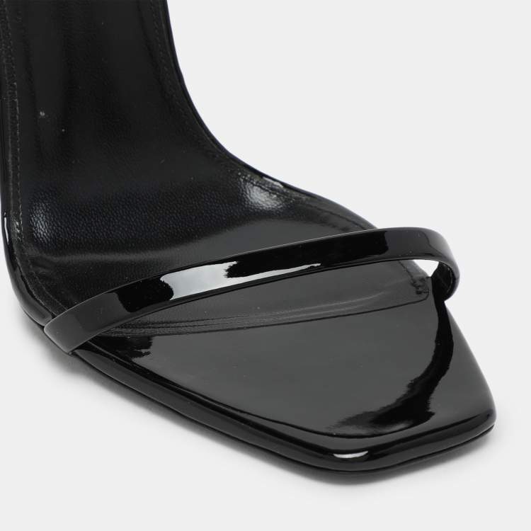 Pre Owned Saint Laurent Black Patent Leather Opyum Ankle Strap Sandals Size 40