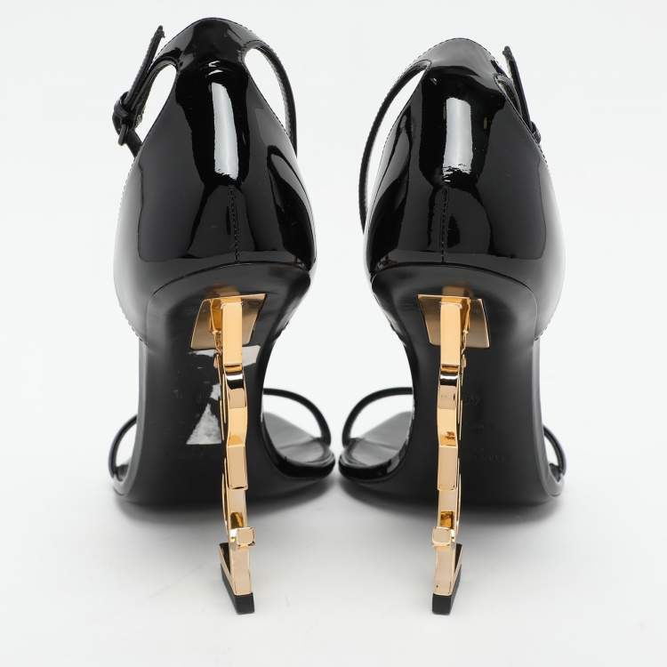 Pre Owned Saint Laurent Black Patent Leather Opyum Ankle Strap Sandals Size 40