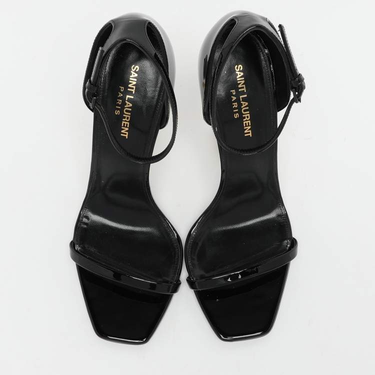Pre Owned Saint Laurent Black Patent Leather Opyum Ankle Strap Sandals Size 40
