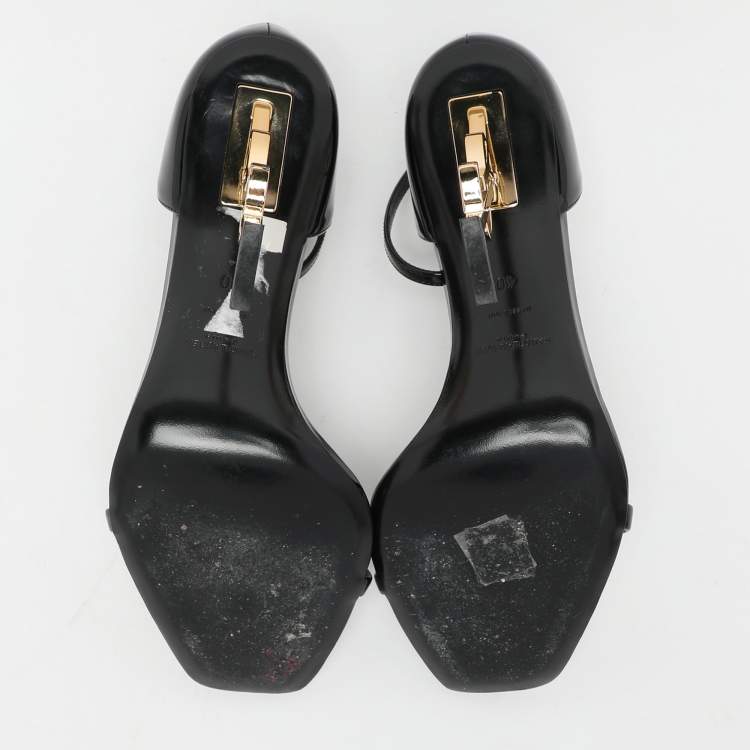 Pre Owned Saint Laurent Black Patent Leather Opyum Ankle Strap Sandals Size 40