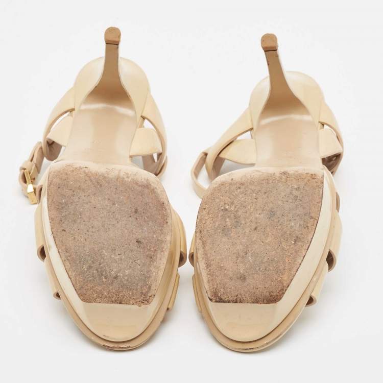 Pre Owned Saint Laurent Beige Patent Leather Tribute Sandals Size 36