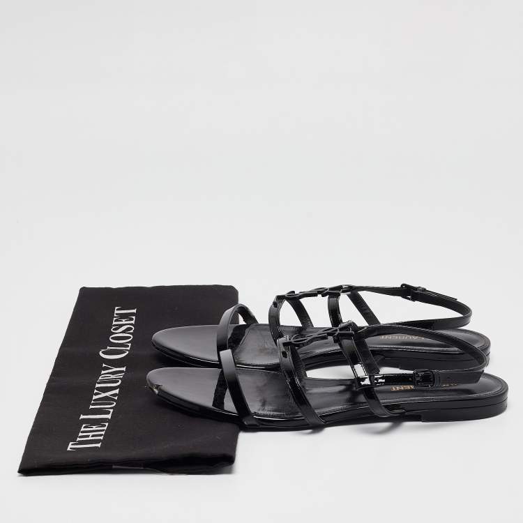 Pre Owned Saint Laurent Black Patent Leather Cassandra Flat Sandals Size 38